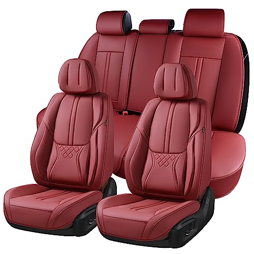BWTJF Car Seat Covers Full Set, Front and Rear Seat Covers for Cars, Leatherette Auto Seat Protectors Car Interior Accessories, Car Seat Cushions Fit for Most Sedans SUV Pick-up Truck, WineRed - color: Wine Red, size: Full Set