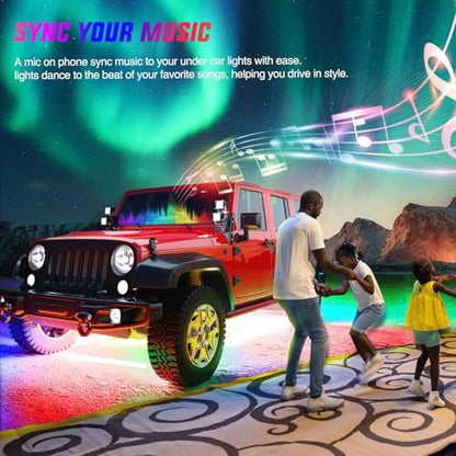 Nilight 4Pcs Car Underglow Neon Accent Strip Lights 256 LEDs RGBIC Multi Color DIY Sound Active Function Music Mode with APP Control and Remote Control Underbody Light Strips, 2 Years Warranty - color: Underglow Light RGBIC Multi Color 4Pcs