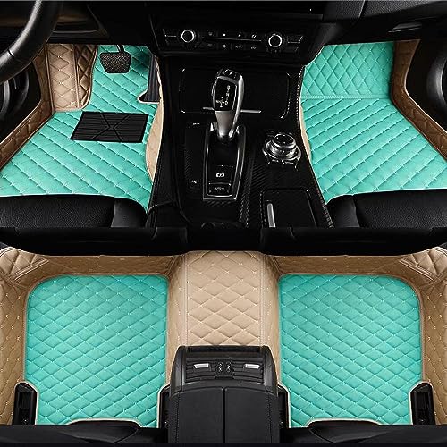 Custom Luxury Leather Car Floor Mats Upgrade Your Car's Interior All-Weather Protection for Cars, SUVs, Trucks Compatible with Automotive Floor Mats (Beige+Tiffany Blue) - color: Beige+Tiffany Blue