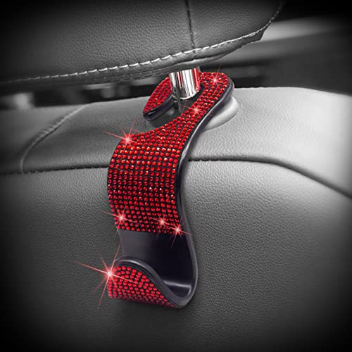 Car Purse Hook Bling Car Headrest Hook for Women Girls, 4 Packs Auto Back Seat Hangers Rear Headrest Hooks for Purse, Bag, Handbag, Grocery (Red) - color: Red