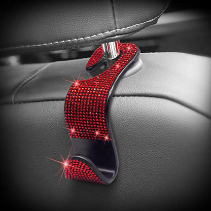 Car Purse Hook Bling Car Headrest Hook for Women Girls, 4 Packs Auto Back Seat Hangers Rear Headrest Hooks for Purse, Bag, Handbag, Grocery (Red) - color: Red