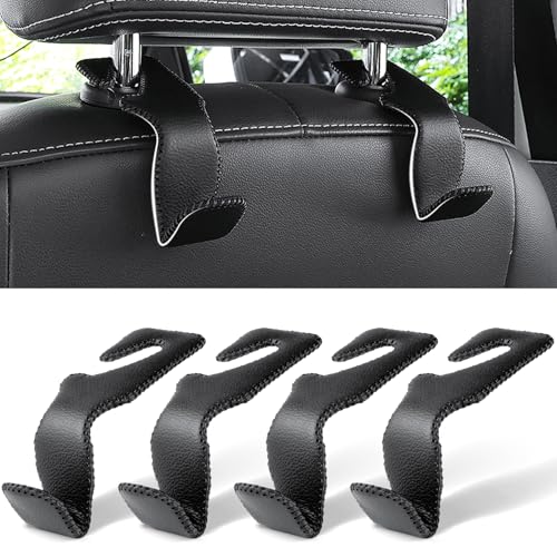 LivTee Headrest Hook for Car, Back Seat Organizer Black Leather Hanger Holder Hook, Interior Car Accessories for Hanging Purses Bags Coats, 4 Pack - color: Leather