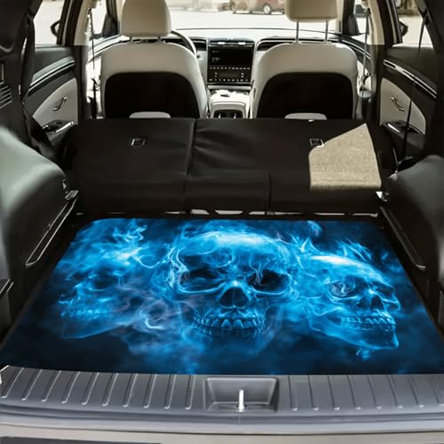 Universal Car Trunk Mat 29" x 39", Blue Ghost Skull Print All Weather Trunk Protection Cargo Liner,Durable Cargo Mat Rear Trunk Liner, Stylish Vehicle Interior Accessories Suitable for Most Car Models - color: Blue Ghost Skull Print