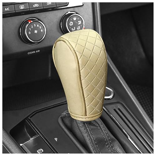 Leather Gear Shift Cover Diamond Embroidery Design,Durable Shift Knob Cover for Shift Lever Protection,Universal Car Gear Shift Cover Car Decorative Accessory Suitable for Cars,Trucks,SUVs (Beige) - color: Beige