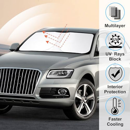 Windshield Sun Shade Custom Fit for 2009-2017 Audi Q5/2014-2017 Audi SQ5 Accessories Foldable Sunshade Sun Blocker Protect Car from Sun Rays & Heat Damage Keep Car Cooler - size: Fit Audi Q5 2009-2017/Audi SQ5 2014-2017
