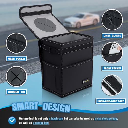 K KNODEL 2 Gallon Black Leak-Proof Waterproof Car Trash Can with Lid - color: Black, size: Medium