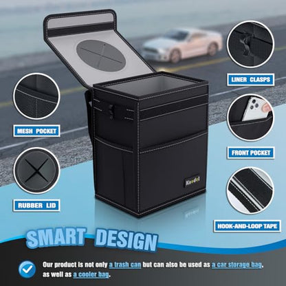 K KNODEL 2 Gallon Black Leak-Proof Waterproof Car Trash Can with Lid - color: Black, size: Medium
