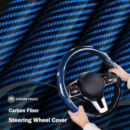 Car Steering Wheel Cover Carbon Fiber Snap On Steering Wheel Accessories Wrap 14.5-15 inch Universal Grip Anti-Skid Protector, Glossy Blue - color: Glossy Blue