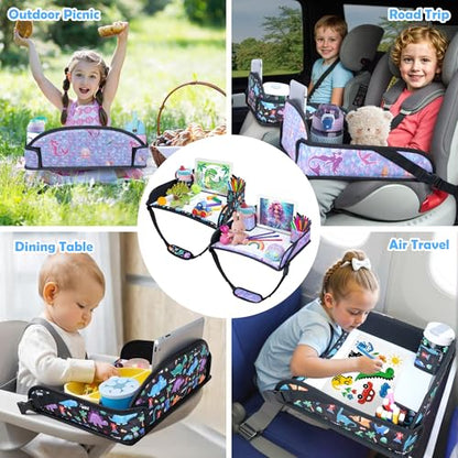 2Pcs Kids Travel Tray for Toddler Carseat, Road Trip Activities Essentials for Toddler, Kids Lap Desk Tray with Tablet Holder Stand ＆ Dry Erase Board (Dinosaur & Mermaid) - color: Dinosaur & Mermaid