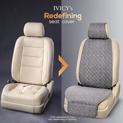 IVICY Faux Linen Front Car Seat Cover – Durable, Non-Slip Seat Protector for Cars – 1 Unit, Cool Gray - color: GRAY HYB LN