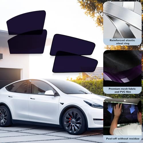 XCBYT Side Window Sunshade for Tesla Model Y 2020–2024 | Rear & Front Static Cling Side Window Covers, Semi-Transparent Privacy & UV Protection | Not for 2025–2026 Model Y Juniper - size: Model Y(2020-2024)-4PCS