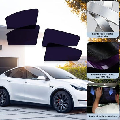 XCBYT Side Window Sunshade for Tesla Model Y 2020–2024 | Rear & Front Static Cling Side Window Covers, Semi-Transparent Privacy & UV Protection | Not for 2025–2026 Model Y Juniper - size: Model Y(2020-2024)-4PCS