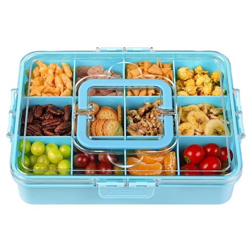Xyptorix Snack Box Container for Kids - Adjustable 12-Compartment Snack Containers, Reusable Bento Box, Dishwasher Safe, BPA-Free, Perfect for School, Travel, Camping & Picnic, Blue, Large - color: Blue, size: Large