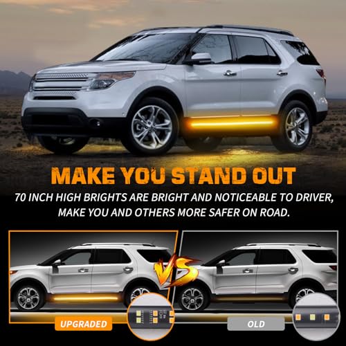 XRIDONSEN 2PCS 60 inch Amber Strobe Lights Strip 720 LED Running Board Lights Flashing Warning Hazard Safety Side Step Flexible Emergency Lights for Tow/Plow Trucks Construction Vehicles Pickup SUV - color: Amber