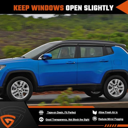Rain Guards Compatible with Jeep Compass 2017 2018 2019 2020 2021 2022 2023 2024 2025 2026, Tape-on Durable Side Window Sun Wind Deflectors 2017-2026 Compass Rain Guard Black 6 PCS - size: Fit for Jeep Compass 2017-2026