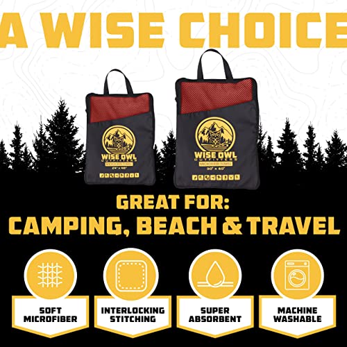 Wise Owl Outfitters Microfiber Camping Towel - Quick Dry Towel for Travel, Backpacking, Hiking, Beach, Gym & Yoga - Compact, Fast Drying & Lightweight - color: Red, size: X-Large (30x60) + Washcloth (12x24)