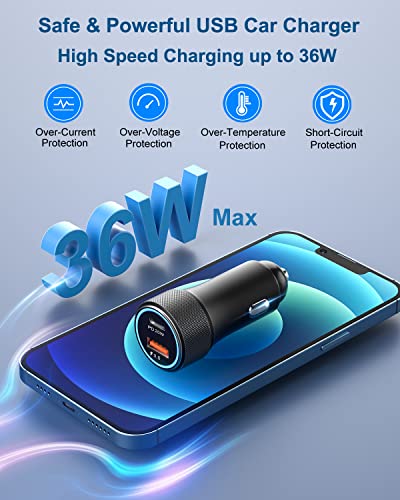USB C Car Charger 4-Pack, OKRAY 36W Dual USB PD3.0&QC3.0 Fast Charging Phone Car Chargers 12v Cigarette Lighter Adapter Compatible for iPhone 17 16 15 14 13 12 Pro, Samsung Galaxy S25 S24 A35, Pixel 9 - color: Black, size: 4-Pack