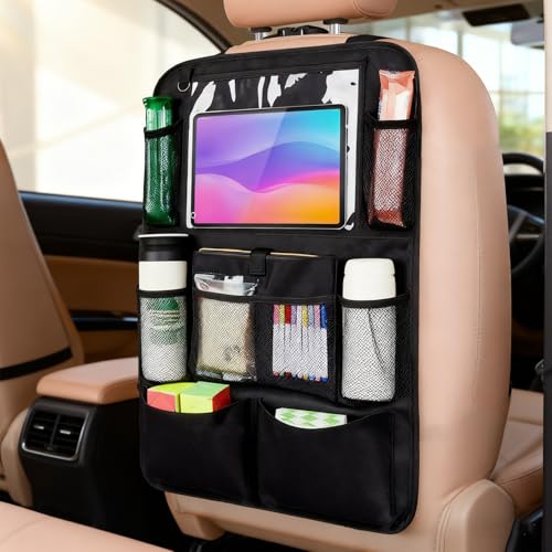 Black Kick Mats Back Seat Protector with Touch Screen Tablet Holder, 9 Storage Pockets, Car Back Seat Organizer - color: Black3, size: 1Pcs