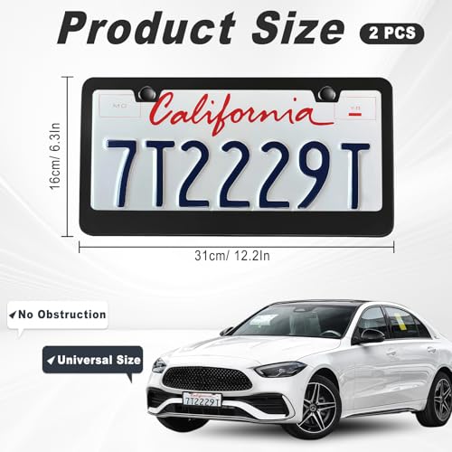 2 Pack Matte Black License Plate Frame, Black Metal License Plate Frame with 2-Hole, Universal Solid Stainless Steel Holder, Includes Screws for Men & Women - color: Black