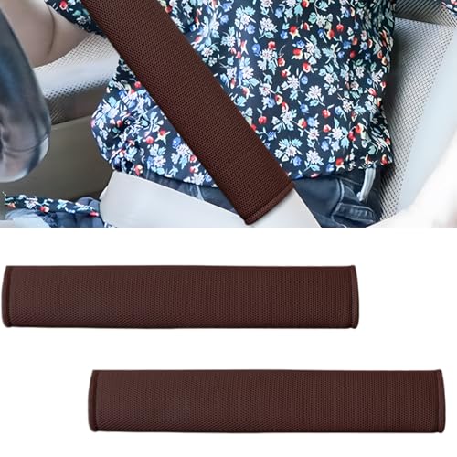 2PCS Long Car Seat Belt Cover Pads, Soft Mesh Seatbelt Shoulder Strap Protector Pad for Comfort Driving, Breathable Car Seat Belt Pad Harness Cushion Protect Your Neck and Shoulder (Coffee) - color: Coffee