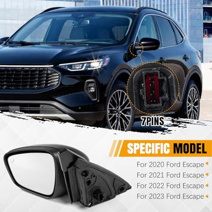 Left Side Mirror Replacement Compatible with Ford Escape 2020 2021 2022 2023 Power Adjustable Heated with Blind Spot Rear View Mirror Driver Side 7Pins