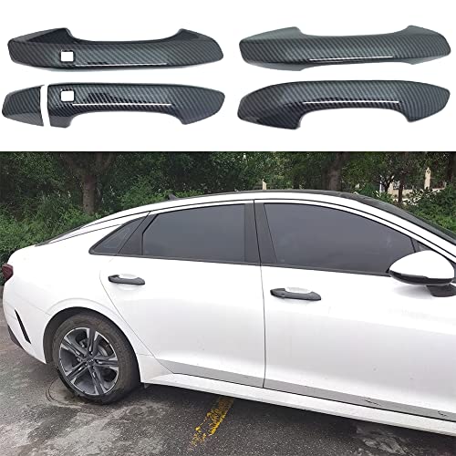 AOKIO ABS Carbon Fiber Style Exterior Door Handle Cover Trim for Kia K5 2020 2021 2022 2023 2024 2025 with Smart Keyhole (Not for Optima 2015-2019) - size: Door Handle Cover Carbon Color