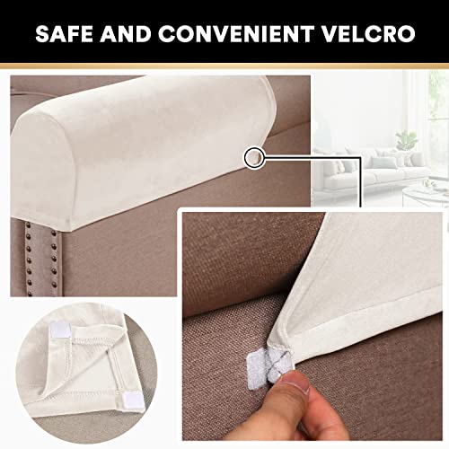 PrinceDeco 4 Pack Thick Velvet Stretch Armrest Covers for Chairs and Sofas - Non Slip, Ivory - color: Ivory