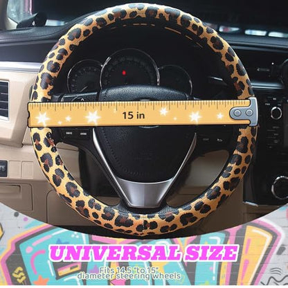 Universal Leather Leopard Cheetah Steering Wheel Cover Women 14.5-15 inch Leopard car Accessories Western Anime Brown Cute Wheel Cover Hip Hop Anti-Slip Car Protecter for Men - color: Leopard Print