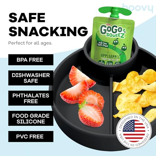 Hoovy Silicone Cup Holder Tray for Car Seat, Booster Seat, Stroller - Carseat Snack Trays for Kids Travel - Cup Holders Food Tray - Midnight 1 Pack