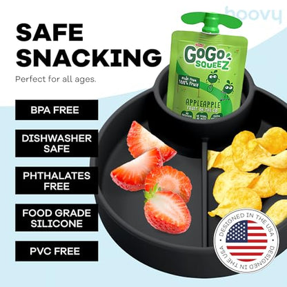 Hoovy Silicone Cup Holder Tray for Car Seat, Booster Seat, Stroller - Carseat Snack Trays for Kids Travel - Cup Holders Food Tray - Midnight 1 Pack