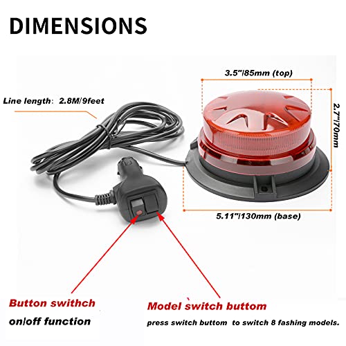 Red Led Emergency Strobe Beacon Lights with Magnetic Mount and 8 Flash Models Warning Safety Flashing Rooftop Signal Lamp for Firefighters Police Construction Vehicle Tractor Truck (24-LED 12V-24V) - color: #2 Red