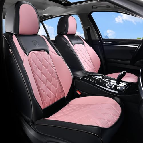 Coverado Leather Seat Covers, Car Seat Cover Front Seats, Waterproof Seat Covers, Luxury Faux Leather Car Seat Protectors, Black and Pink Car Seat Cover Universal Fit for Most Cars - color: A-Black&Pink, size: Front