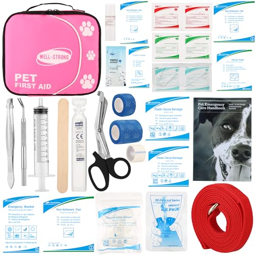 Pet First Aid Kit - Vet-Approved Survival Essentials for Dogs & Cats | Immediate Care Emergency Supplies with Trauma Pad, Tweezers & Bandages | Compact Travel Kit for Home, Camping, Car