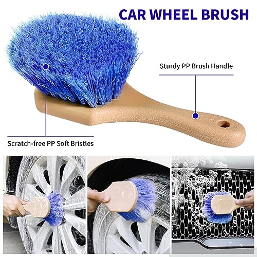Wontolf 62'' Car Wash Brush With Long Handle - Chenille Microfiber Mop Mitt, Cleaning Kit, Windshield Window Squeegee, Duster, Microfiber Towels, Wheel Tire Brush for Cars, RV, Truck, Boat - color: Blue