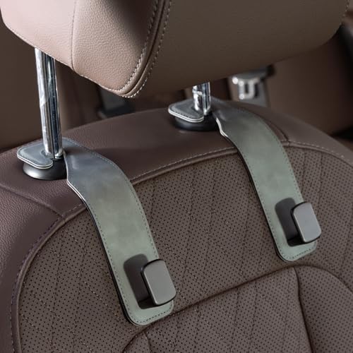 CoBak Headrest Hooks for Car - Universal Premium Stitched Leather and Aluminum-Magnesium Alloy Single Car Seat Back Storage Hook for Purses, Handbags, Bags (2 Pack),Gray - color: Gray, size: single-hook