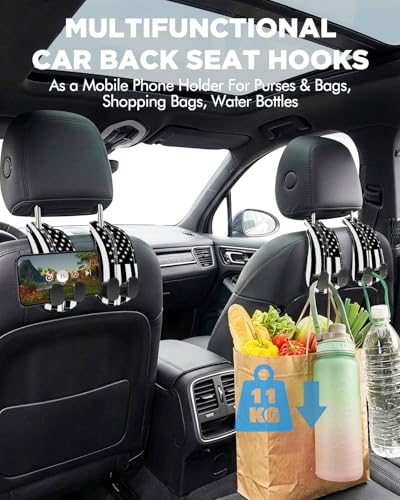 WOCOCN 2 Pack Car Purse Hook for Car Seat Headrest, Double-Sided PrintingPU Leather Purse Holder with Metal Hook, Cute Car Accessories for Women, Men (Car hook - American flag A) - color: Car hook - American flag A