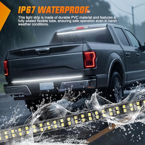 Nilight 60 Inch Truck Tailgate Strobe Light Strip Tail Emergency Bar Rear Window Warning Lamp Ultra-Bright Double Row 360 LED for Pickup Trailers Construction Vehicles Car SUV, White - color: 60" Tailgte Strobe White