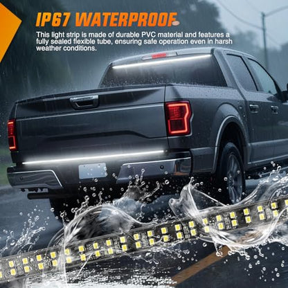 Nilight 60 Inch Truck Tailgate Strobe Light Strip Tail Emergency Bar Rear Window Warning Lamp Ultra-Bright Double Row 360 LED for Pickup Trailers Construction Vehicles Car SUV, White - color: 60" Tailgte Strobe White