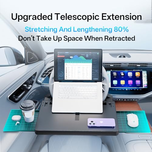 Steering Wheel Tray Desk with Expandable Trays, Steering Wheel Table Food Tray for Front Seat Eating Dinning Working, Adjustable Laptop Tray for Car - size: 10.3" *26.2"