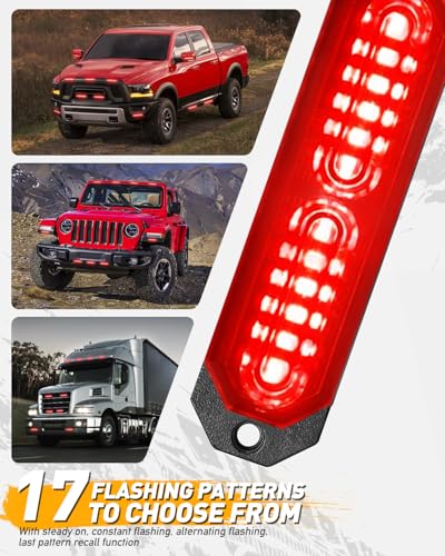 HLauto 1200T Emergency Strobe Grille Lights: 8pcs 12 LED Sync Feature Safety Warning Flashing Lights, Ultra Slim Surface Mount Hazard Caution Lights for Trucks, Vehicles, Car, ATV, UTV (Red) - color: Red