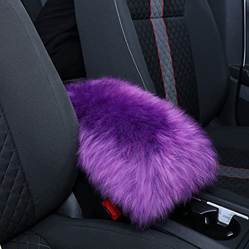 Frienda Furry Armrest Cover Auto Center Console Cover Car Soft Console Pad, Real Sheepskin Wool Soft Fluffy Auto Center Armrest Pad for Most Car Decoration Protector(Purple) - color: Purple