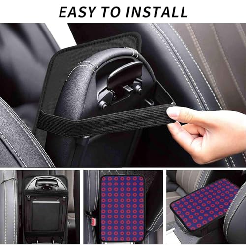 Phish Red Donut Circles On Blue Auto Center Console Cover Universal Car Armrest Pad Waterproof Women Men Automotive Interior Accessories for Most Vehicle SUV - color: Phish Red Donut Circles On Blue