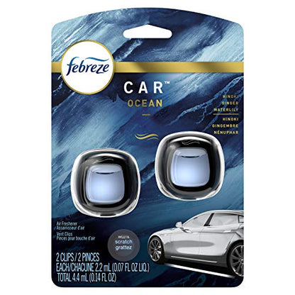 Febreze Car Odor-Eliminating Air Freshener Vent Clips, Ocean, 2 count - size: 0.14 Fl Oz (Pack of 1)
