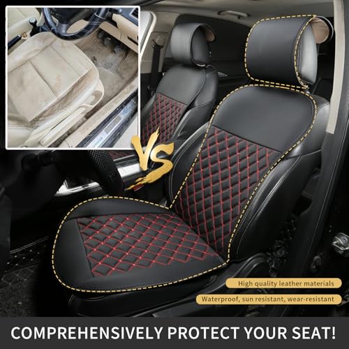 2pcs Car Seat Covers,Leather Water Proof Material No Slip Soft Car Seat Protector Side not Wrapped,for Car with Airbags,Seat Covers Universal for Most Automotive,Suvs,Vans,Trucks (Black-Red) - color: Black-Red