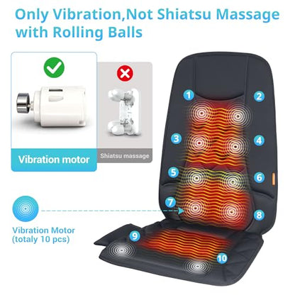 CARSHION 10 Vibration Motors, Massage Seat Cushion with Heat,Back Massager for Chair Back Massager Heated Seat Cover Massage Chair Pad for Pain Relief Home Office Use