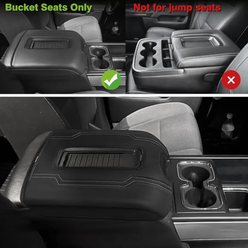 Muslogy Center Console Armrest Cover Fit for Chevy Silverado & GMC Sierra 1500 2500 3500 2014-2018 Accessories, Comfort Armrest Pad Console Lid Cushion Vegan Leather Regular Thick(Bucket Seat ONLY) - size: 1) 14-18 |Silverado & Sierra| Bucket Seat, Regula
