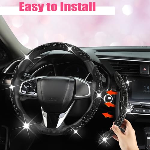 West Llama Diamond Bling Car Steering Wheel Cover with Crystal Rhinestones,3PCS Segmented Steering Wheel Protector,Universal for 99% Cars for Women(Black with Black Diamond) - color: Black with Black Diamond Rhinestones