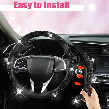 West Llama Diamond Bling Car Steering Wheel Cover with Crystal Rhinestones,3PCS Segmented Steering Wheel Protector,Universal for 99% Cars for Women(Black with Black Diamond) - color: Black with Black Diamond Rhinestones