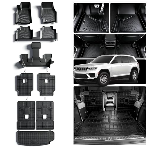 Floor Mats for 2021-2025 2026 Jeep Grand Cherokee L 6 Seats (2nd Row Bucket Seats) & Cargo Mat & Backrest Mat,TPE All Weather Protection Car Mats 2nd & 3rd Covering The Backrest Accessories - size: 2021-2026 Jeep Grand Cherokee L (6 seats)