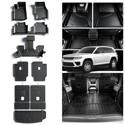 Floor Mats for 2021-2025 2026 Jeep Grand Cherokee L 6 Seats (2nd Row Bucket Seats) & Cargo Mat & Backrest Mat,TPE All Weather Protection Car Mats 2nd & 3rd Covering The Backrest Accessories - size: 2021-2026 Jeep Grand Cherokee L (6 seats)